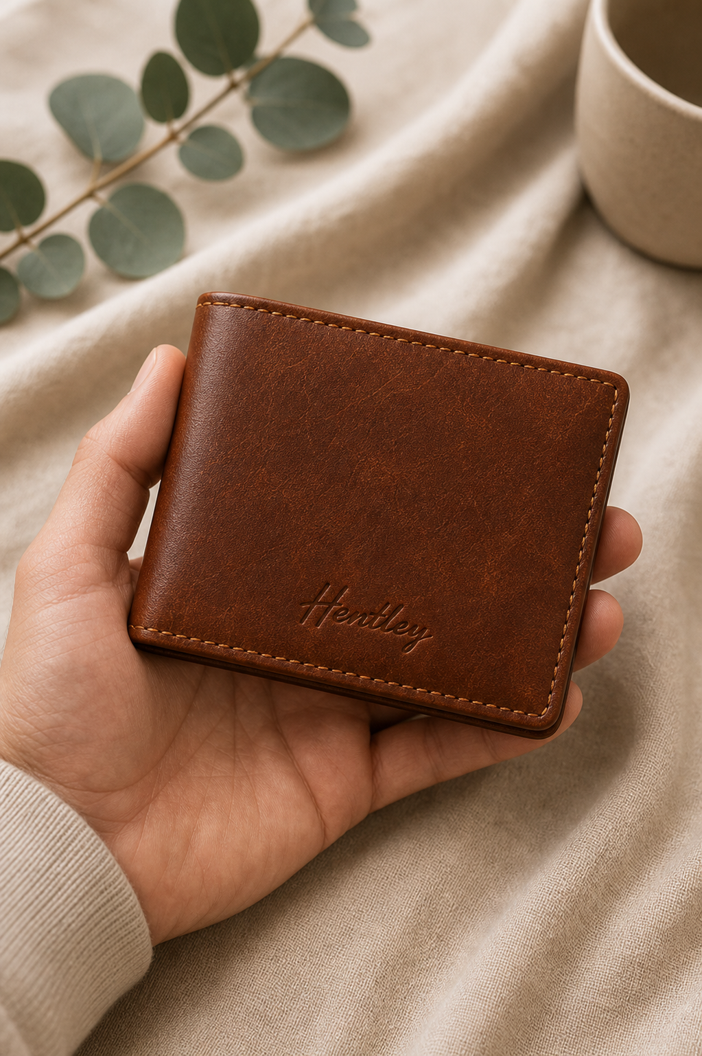 Leather wallet held as a gift