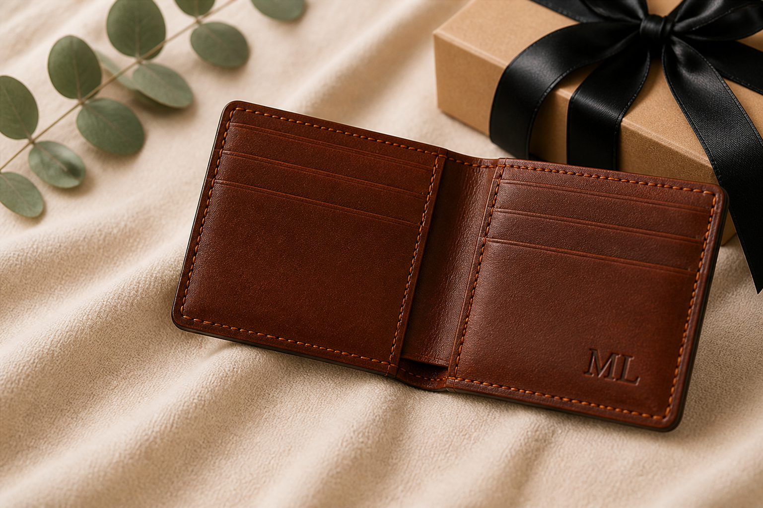 Open wallet with internal initials